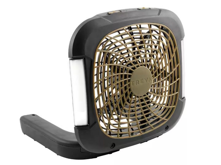 Battery Powered Fan 10 in. 2 Speed Portable Camping Personal Fan with Lights (Black/Green)