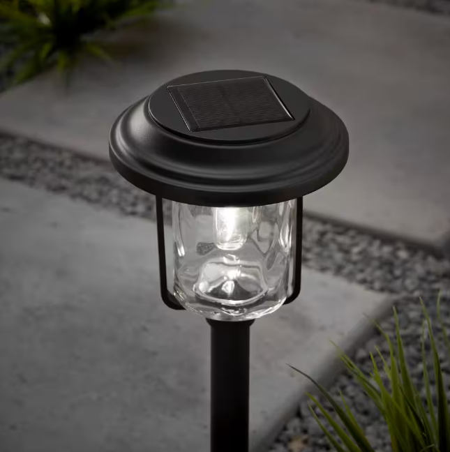 Laurelview 14 Lumens Black Weather Resistant Solar LED Path Light with Water Glass Lens and Vintage Bulb