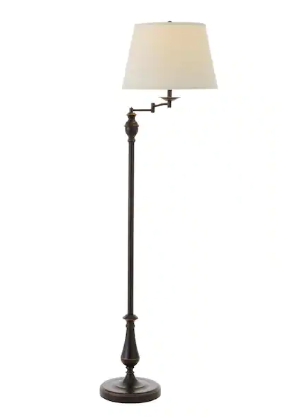 59 in. Oil-Rubbed Bronze Swing-Arm Floor Lamp with Cream Fabric Drum Shade