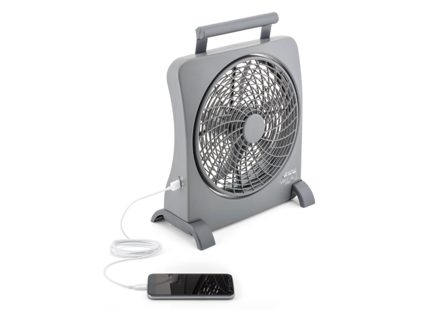 Treva 10 inch Rechargeable Cool Portable 2 Speed Table Fan with Adapter, Black