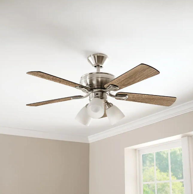 Riley 44 in. Indoor LED Brushed Nickel Ceiling Fan with Light Kit, 5 QuickInstall Reversible Blades and Remote Control