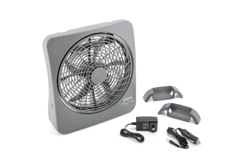 Treva 10 inch Rechargeable Cool Portable 2 Speed Table Fan with Adapter, Black