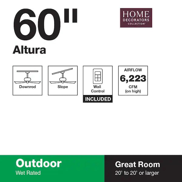 Hover Image to Zoom Altura 60 in. Indoor/Outdoor Oil-Rubbed Bronze Ceiling Fan with Downrod and Reversible Motor; Light Kit Adaptable
