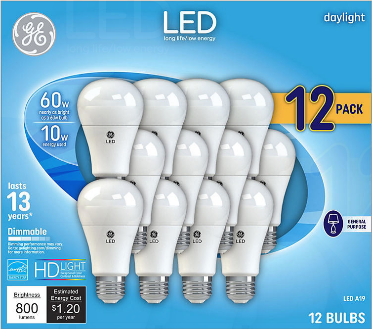 GE Daylight 60 Watt Replacement LED Light Bulbs, General Purpose, Dimmable Light Bulbs 12 Pack (Daylight, 12 Pack)