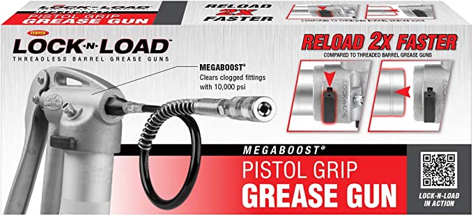 Legacy Lock-n-Load Variable Stroke Pistol Grip Grease Gun with MEGABOOST Technology, 12 in. Flexible Extension, 6 in. Rigid Extension - L1185L