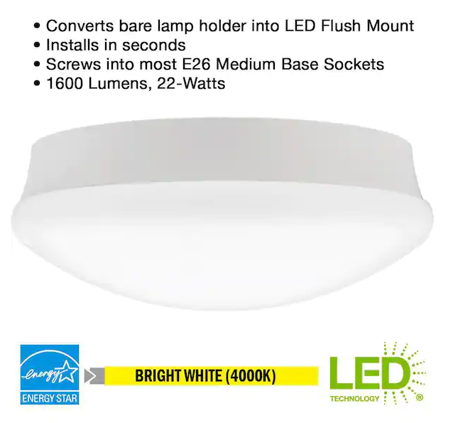 Spin Light 11 in. LED Flush Mount Ceiling Light High Output 1600 Lumens 22-Watt 4000K Bright White No Bulbs