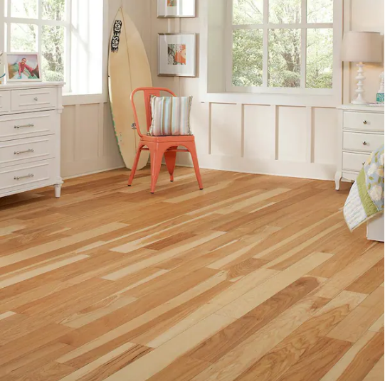 Wire Brushed Natural Hickory 3/8 in. T x 5 in. Wide x Varying Length Click Lock Hardwood Flooring (19.69 sq. ft. /case)