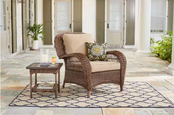 Beacon Park Brown Wicker Outdoor Patio Stationary Lounge Chair with Toffee Tan Cushions