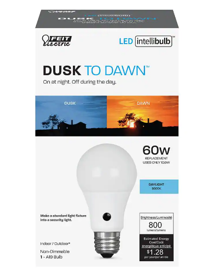 60-Watt Equivalent Daylight (5000K) A19 IntelliBulb Dusk to Dawn CEC Title 20 Compliant 90+ CRI LED Light Bulb