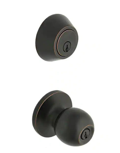 Simple Series Ball Aged Bronze Keyed Entry Door Knob with Single Cylinder Deadbolt Combo Pack