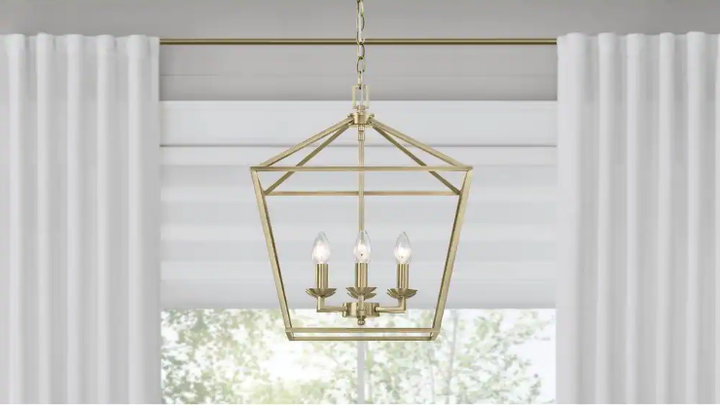 Weyburn 6-Light Brushed Brass Caged Farmhouse Chandelier for Dining Room, Lantern Kitchen Light