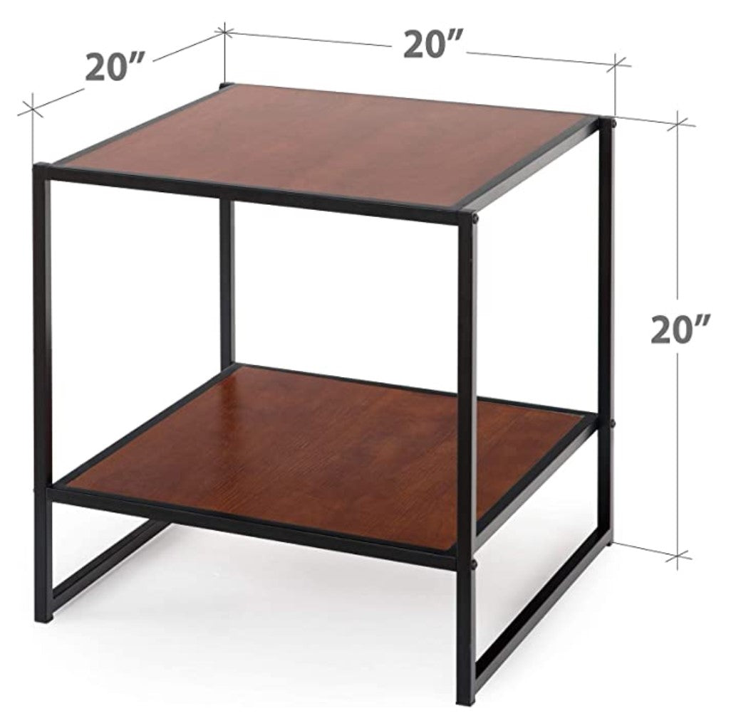ZINUS Dane 20 Inch Black Frame Side Table / End Table / Easy Assembly, Red mahogany wood grain