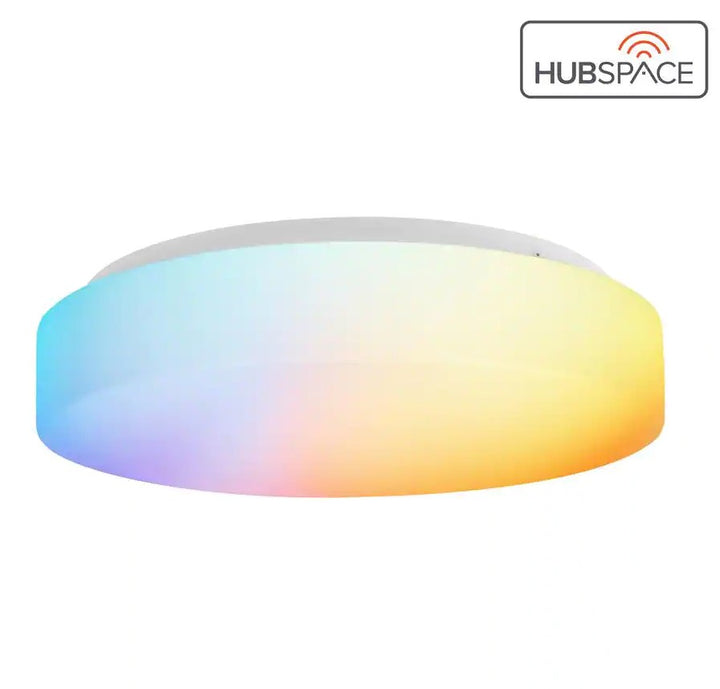 11 in. White Smart Hubspace CCT and RGB Selectable LED Flush Mount Puff