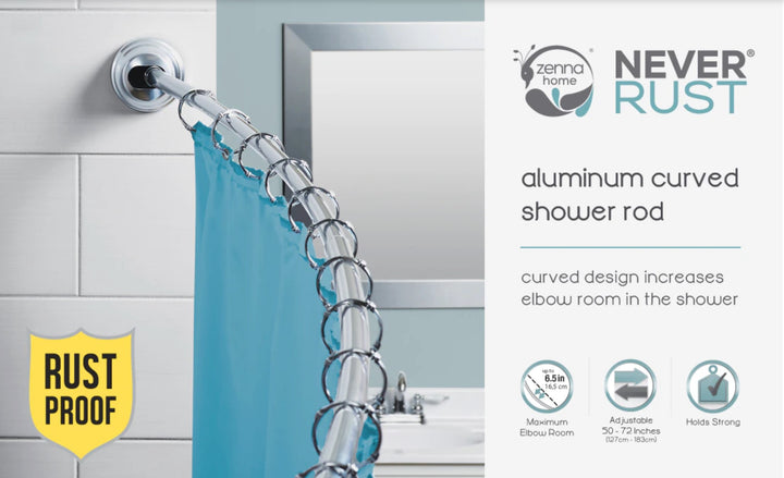 NeverRust 50 in. to 72 in. Aluminum Dual Mount Curved Shower Rod in Chrome
