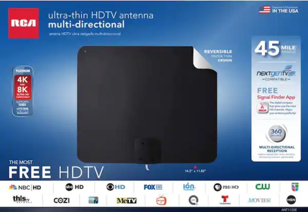 RCA Indoor Ultra-Thin 360° Multi-Directional HDTV Antenna with 45-Mile Range