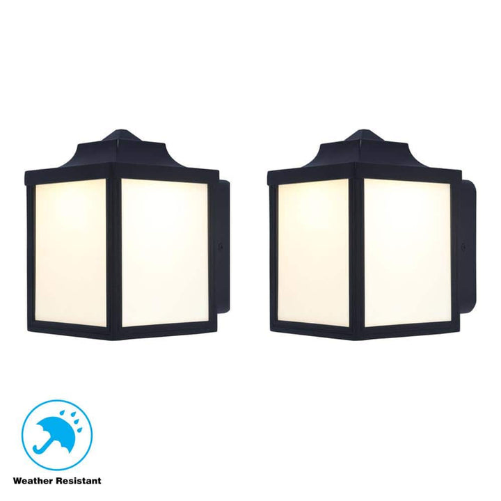 Black Outdoor Integrated LED Wall Lantern Sconce (2-Pack)