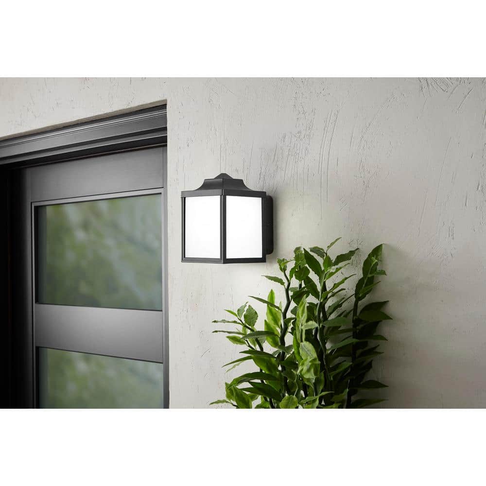 Black Outdoor Integrated LED Wall Lantern Sconce (2-Pack)
