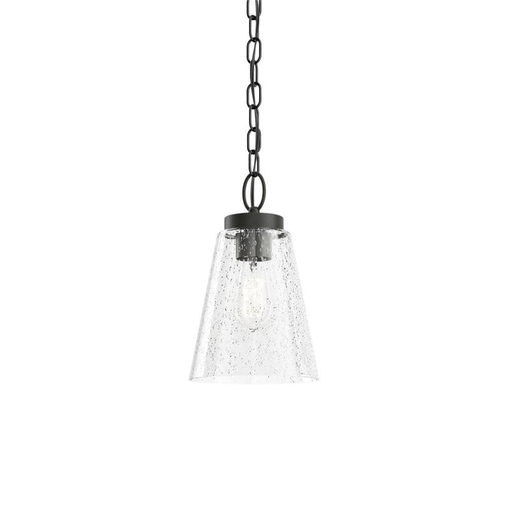 Roycroft 7 in. 1-Light Black Farmhouse Kitchen Pendant Hanging Light With Seeded Glass Shade With Seeded Glass Shade