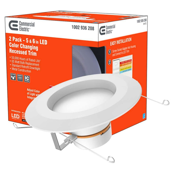6 in. New Construction/Remodel Matte White Dimmable LED Recessed Trim with Adjustable Color Changing Technology (2-Pack)