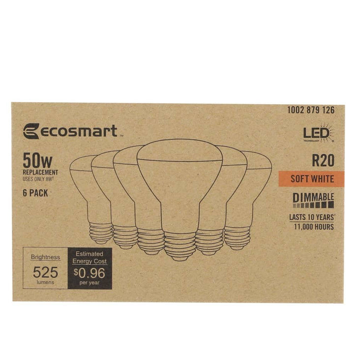 EcoSmart 50-Watt Equivalent R20 Dimmable LED Light Bulb Softwhite (6-Pack)