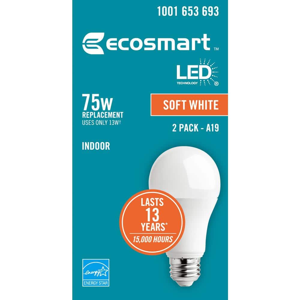 75-Watt Equivalent A19 Dimmable Energy Star LED Light Bulb Soft White (2-Pack)