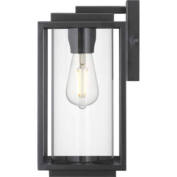 Macstreet 12 in. 1-Light Matte Black Modern Outdoor Wall Lantern with Clear Glass