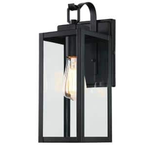 1- Light Matte Black Outdoor Wall Lantern Sconce with Clear Glasee